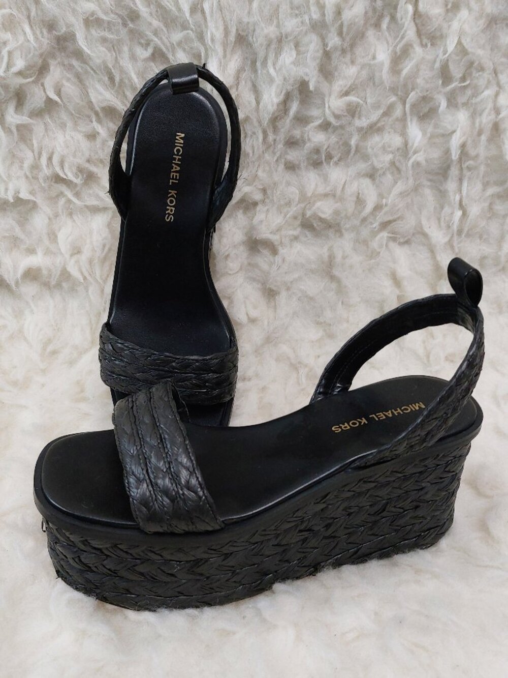 MICHAEL Michael Kors Sandra Straw Platform Sandal Size 7M MISSING Ankle Strap